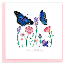Birthday Flowers & Blue Butterflies Quilled Greeting Card