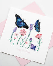 Birthday Flowers & Blue Butterflies Quilled Greeting Card
