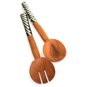 Olive Wood Salad Servers with Bone Handles - Kenya