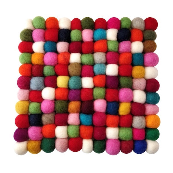 Square Felt Ball Trivet - Nepal