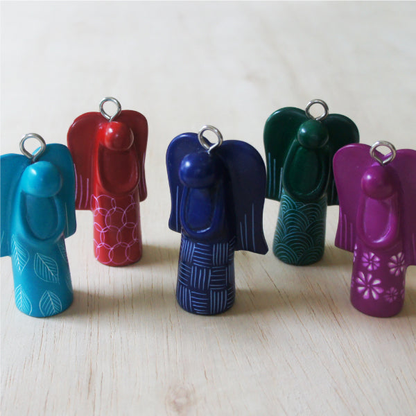 Bright Soapstone Angel Ornament - Kenya
