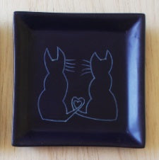 Cat Couple Soapstone Dish - Kenya