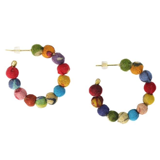 Mini Kantha Hoop Earrings - India