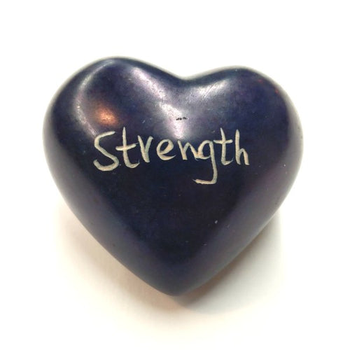 Blue Strength Soapstone Word Heart - Kenya