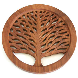 Tree of Life Carved Wood Trivet - India