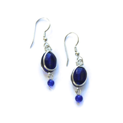 Blue Glass Dangle Earrings - India